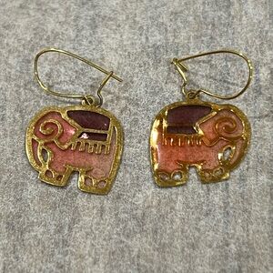 Gold-Tone Pink Elephant Drop Earrings - Women's Jewelry